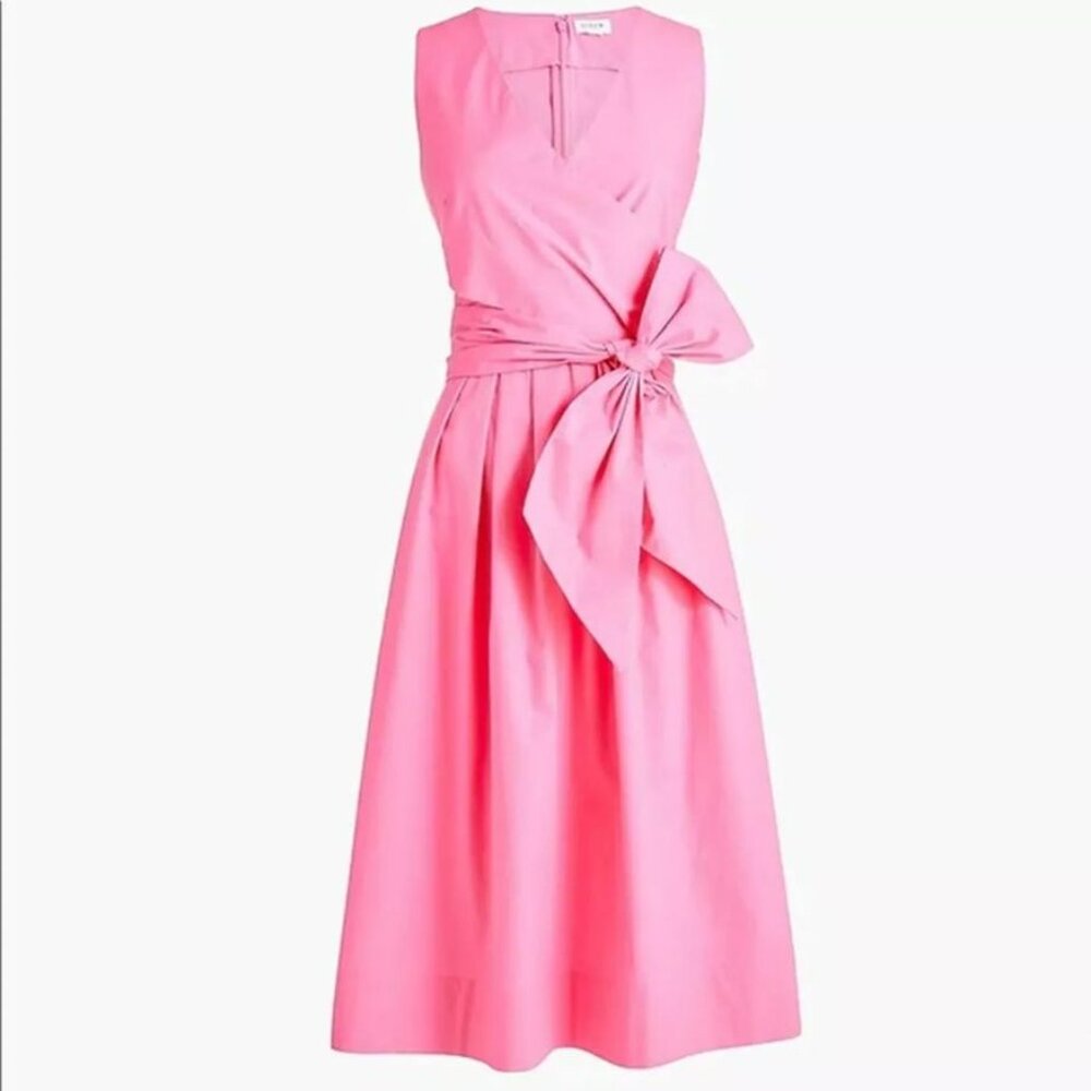 J CREW Pink Cotton V Neck Wrap Tie Dress 6